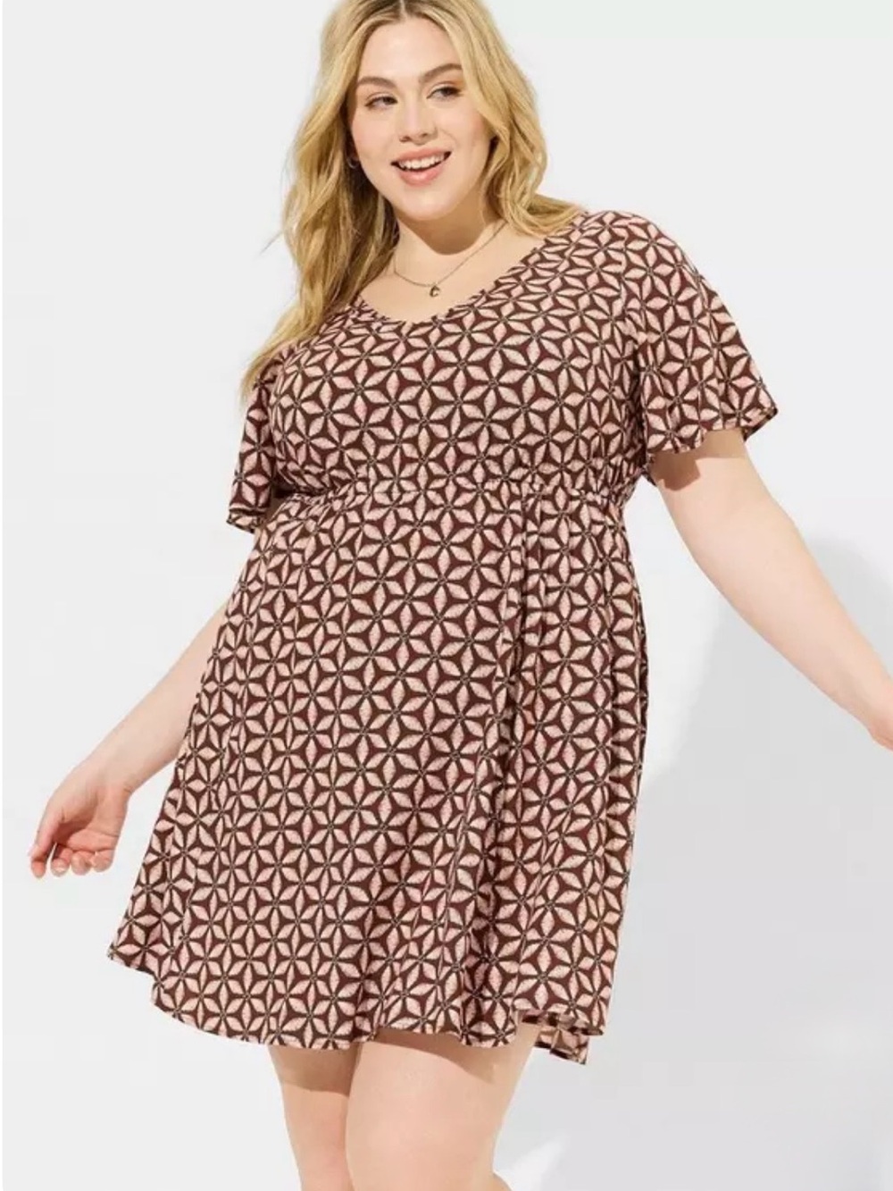 Torrid Challis Geometric Elastic Waist V-Neck Mini Dress Sz 2 (18-20) Pockets